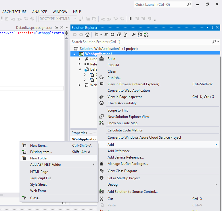 Visual Studio 2012, Add New Folder