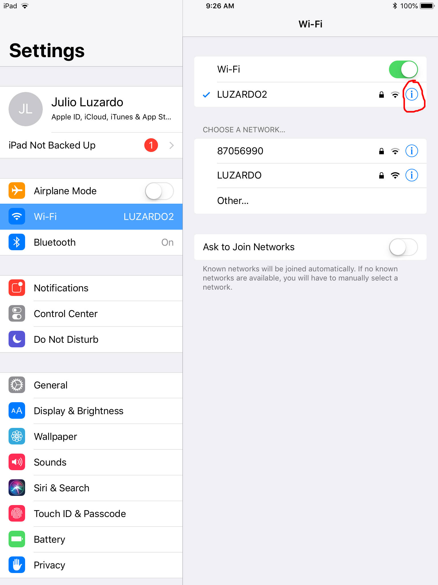 Tap on the i icon of your Wi-Fi network